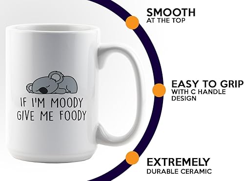 Miniatura 5 de Taza de café Lazy Animal de 15 onzas, color blanco -If I'm Moody Give Me Foody - Funny Lazy Friends About Koala Cute Animal Pet Keeper Amistad Food