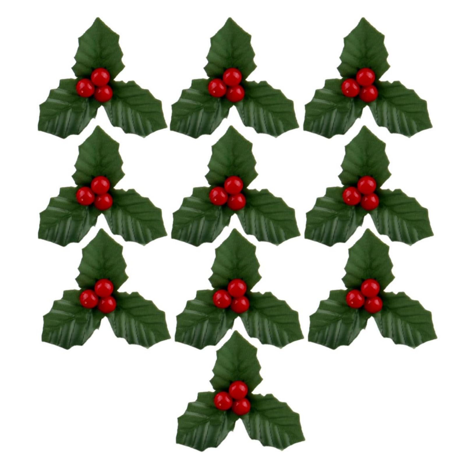 HDouii 10Pcs Christmas Holly Berries Faux Berry Flowers with Leaves Xmas Berry Picks Christmas Wreath Branches Vase Fillers, Artificial Flowers