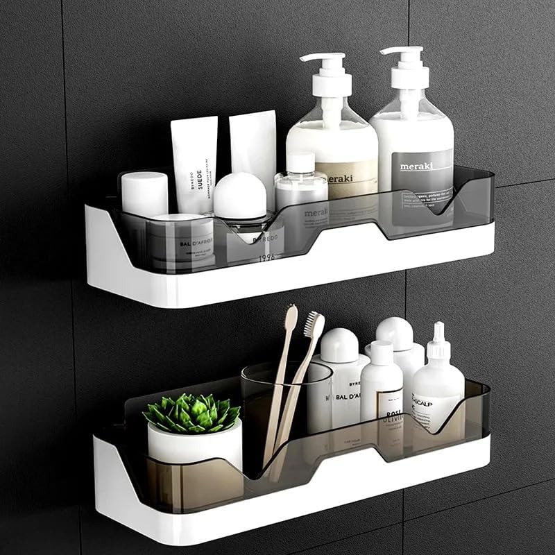 Image of Dwain Bathroom Organiser Without Drill Self Adhesive Shelf | Wall Mounted Bathroom Rack Organizer | Corner Storage Shelf for Shampoo Soap | Plastic Bathroom Stand(Pack of 2)
