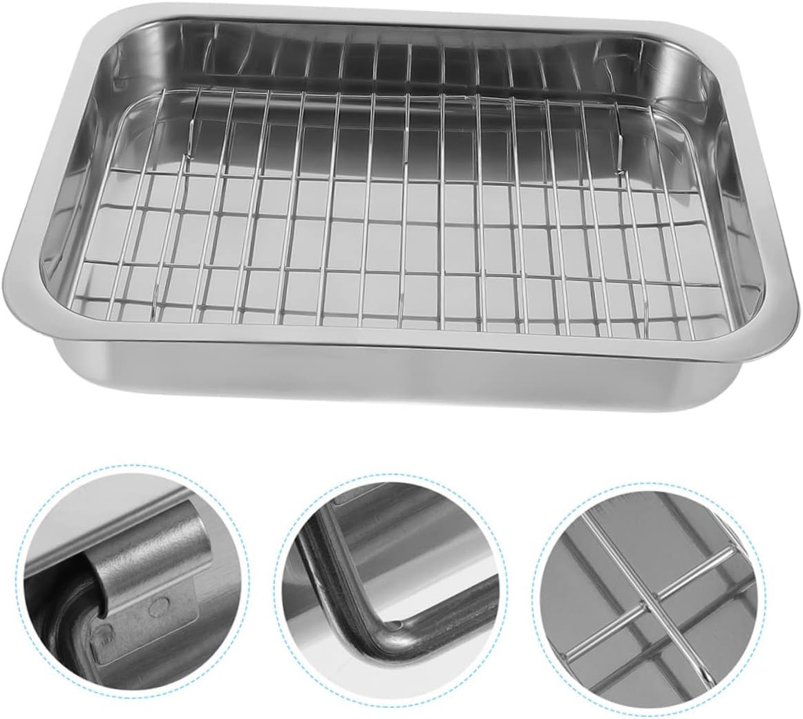 Zerodeko Stainless Steel Rectangular Baking Tray with Rack Heavy Duty Oven Roaster for Baking Cooking and Serving Nonstick Design for Home Chefs and Kitchen Use