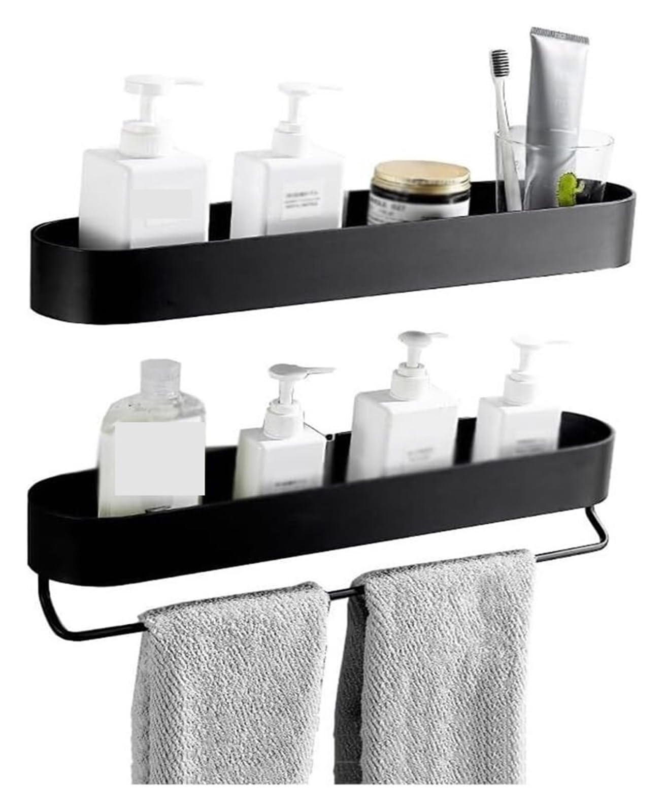 DSWMY Suction Cup Bath Shelves Bathroom Wall Shelf Shower Caddy 2 Pack Adhesive Shower Organizers with Towel Bar