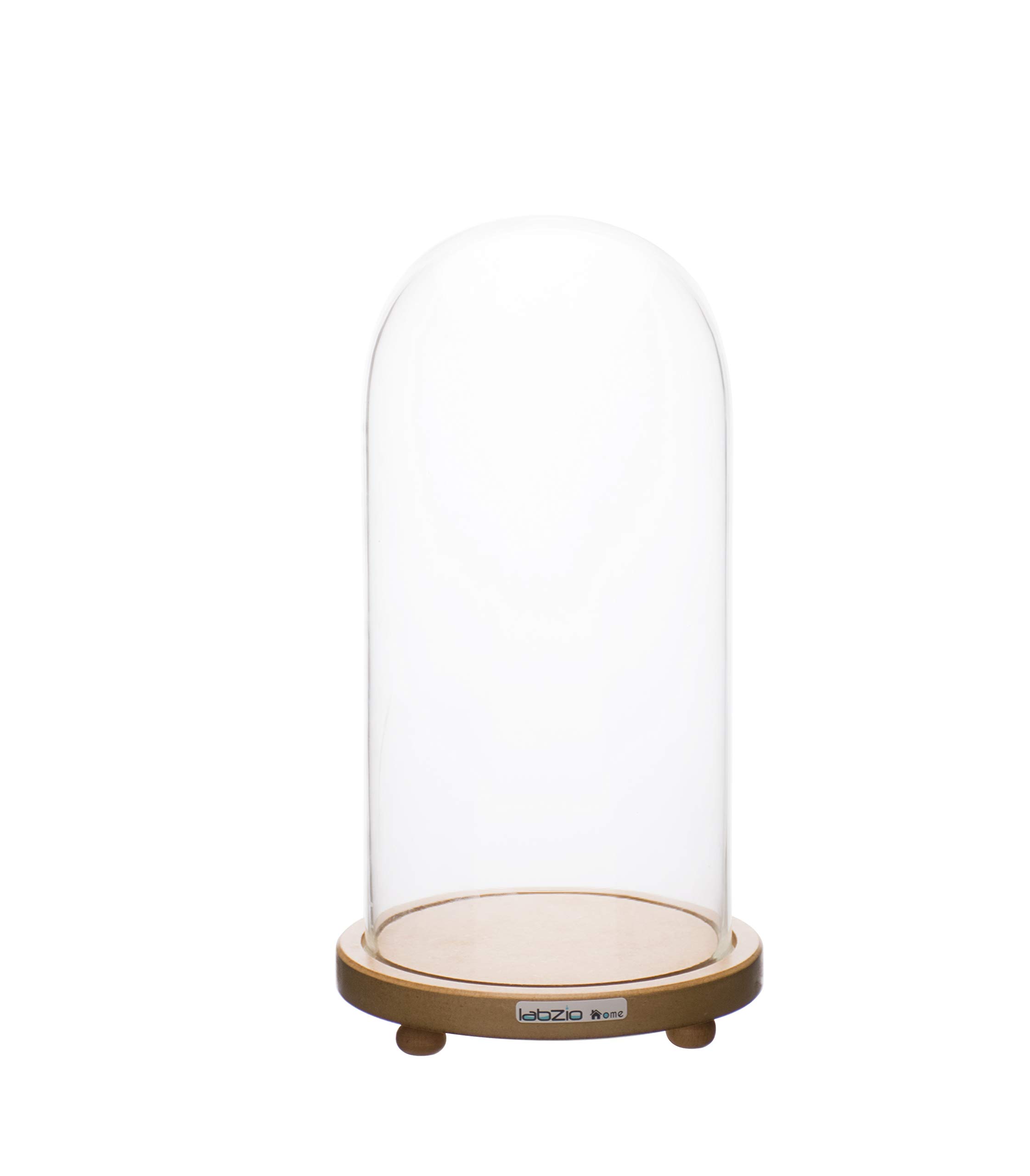 Labzio Home - Decorative Clear Borosilicate 3.3 Glass Bell Jar, Display Case- Round Lacquered Wood Base with Small Wooden Feet / Centre Piece, Tabletop Display- Large, 7 by 13 Inch (B08RZ4GC65) Amazon Price History, Amazon Price Tracker