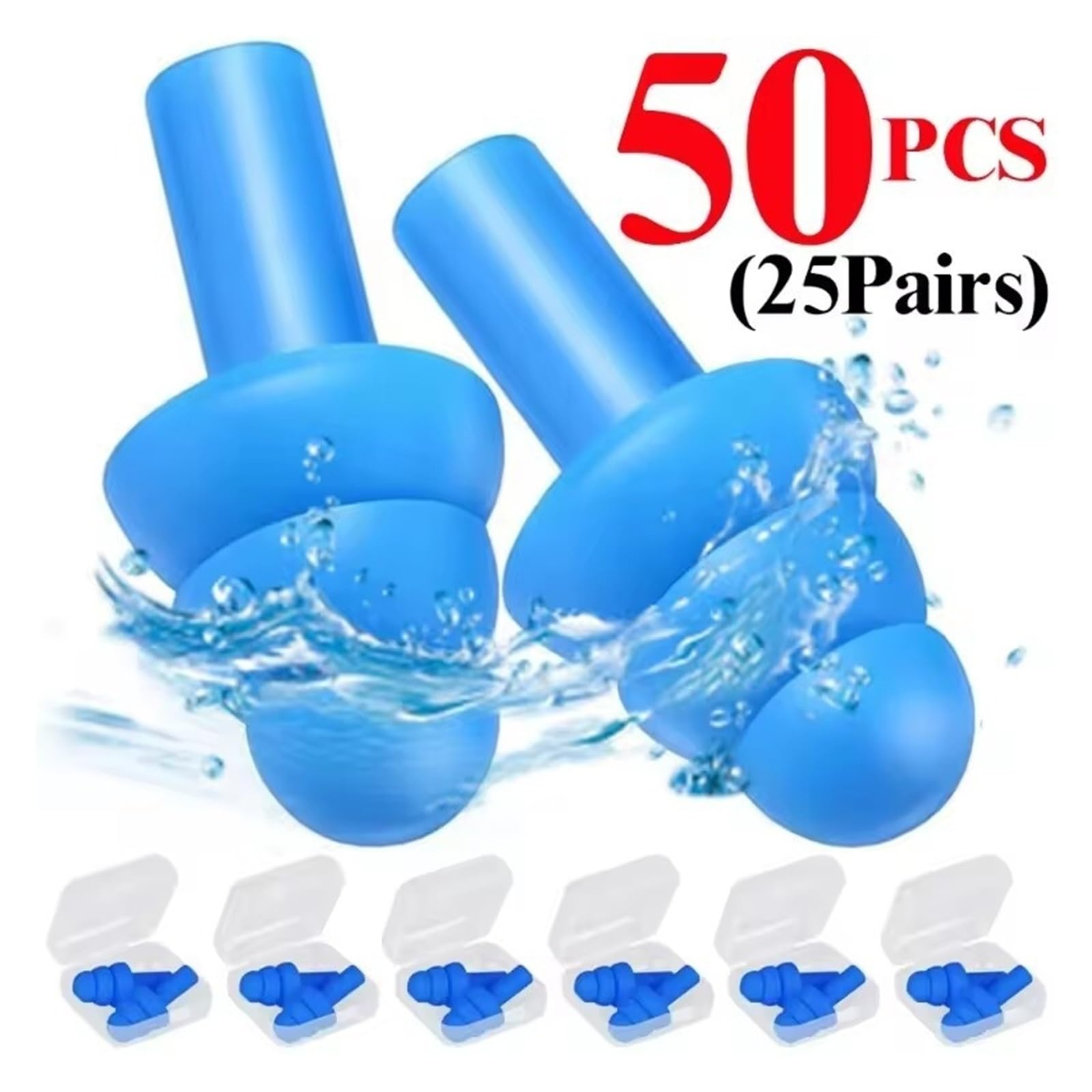 Tappi per le orecchie in silicone impermeabili, cancellazione del rumore, per dormire, nuoto, riutilizzabili (25 paia (50 pezzi)