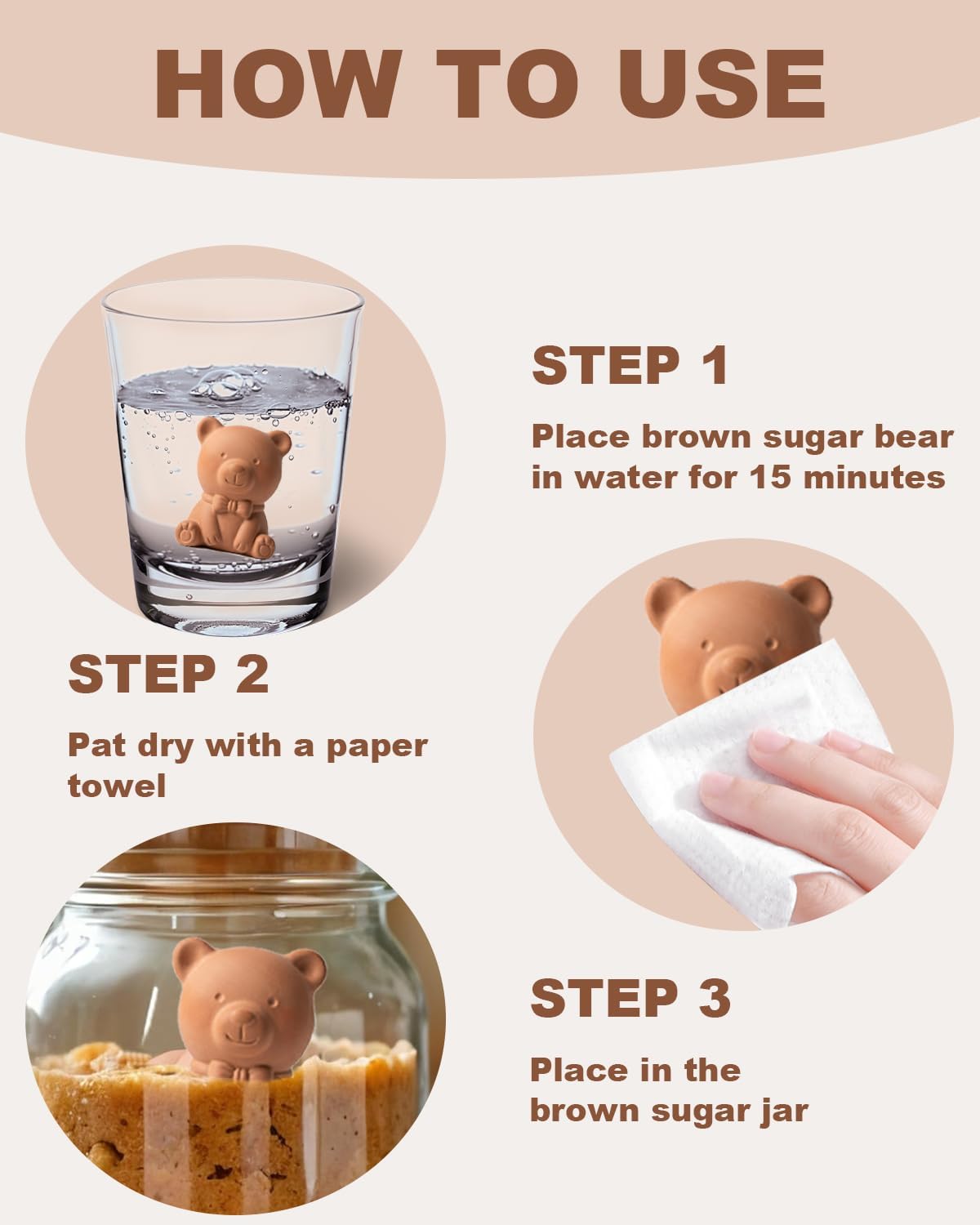 Brown Sugar Bear Keeper - Terracotta Sugar Saver Softener for Brown Sugar Container, Reusable and Food Safe, Set of 2