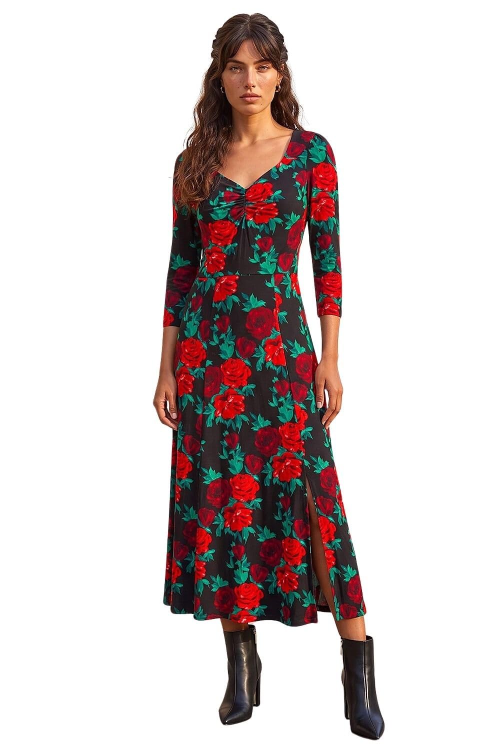 Roman Women's Rose Ruched Midi Dress | Size: 18