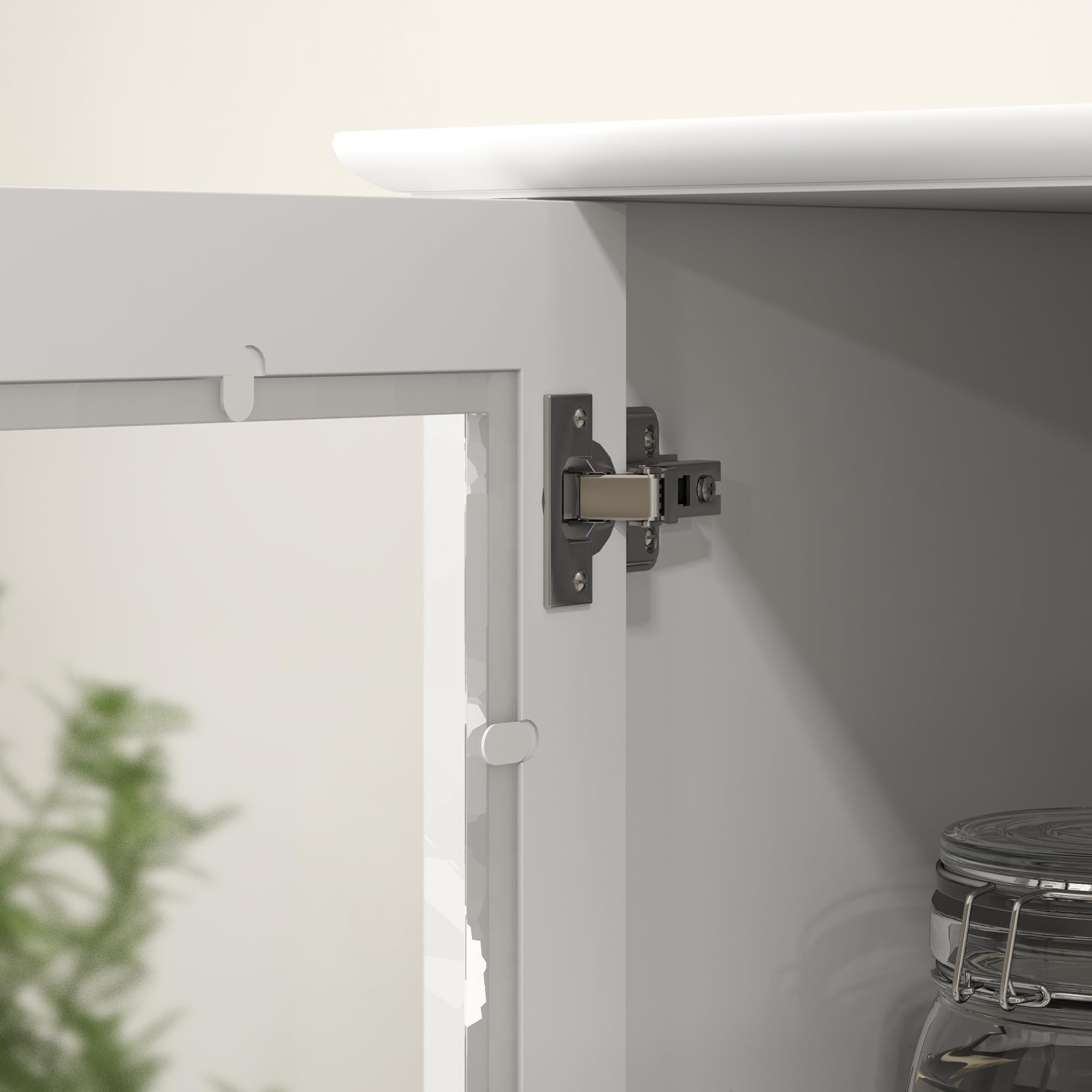 HOMCOM Alacena de Cocina Despensa con 2 Puertas 61x35x168,5 cm Blanco | Armario de Cocina, Vidrio Templado, Cajón, Estantes Ajustables, Aparador para Comedor