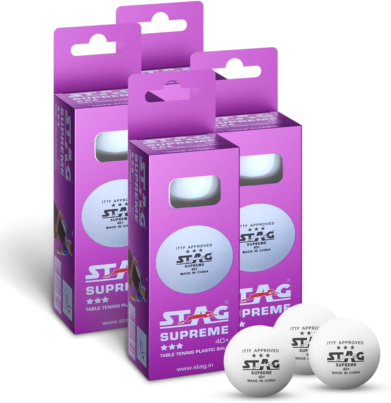 STAG GLOBAL High Performance 3 Star Supreme Table Tennis (T.T) Balls Advanced 40+Mm Ping Pong for Training, Tournaments, and Recreational Play (Pack of 12)