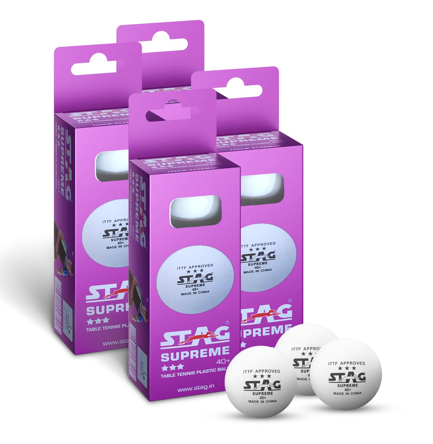 STAG GLOBAL High Performance 3 Star Supreme Table Tennis (T.T) Balls | Advanced 40+mm Ping Pong for Training, Tournaments, and Recreational Play (Pack of 12)