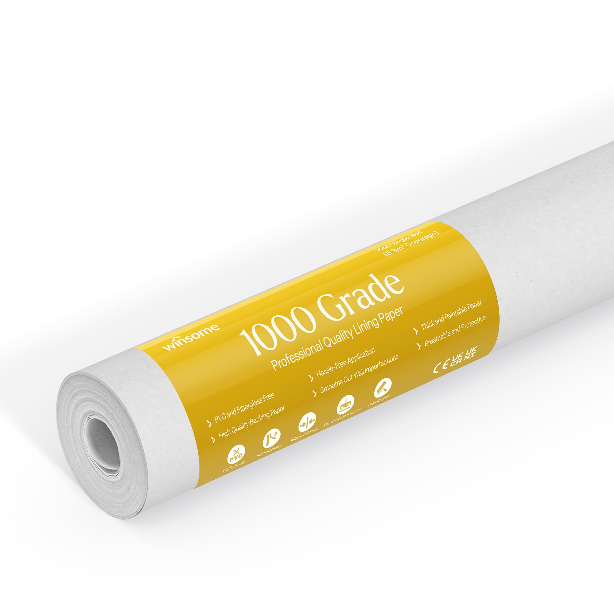 Winsome White Lining Paper For Walls 10M X 53Cm Wallpaper For New & Damaged Ceiling & Walls For Paint Easy To Install & Remove Heavy Duty Paintable Plain Lining Paper | 10M Roll (1000 Grade)