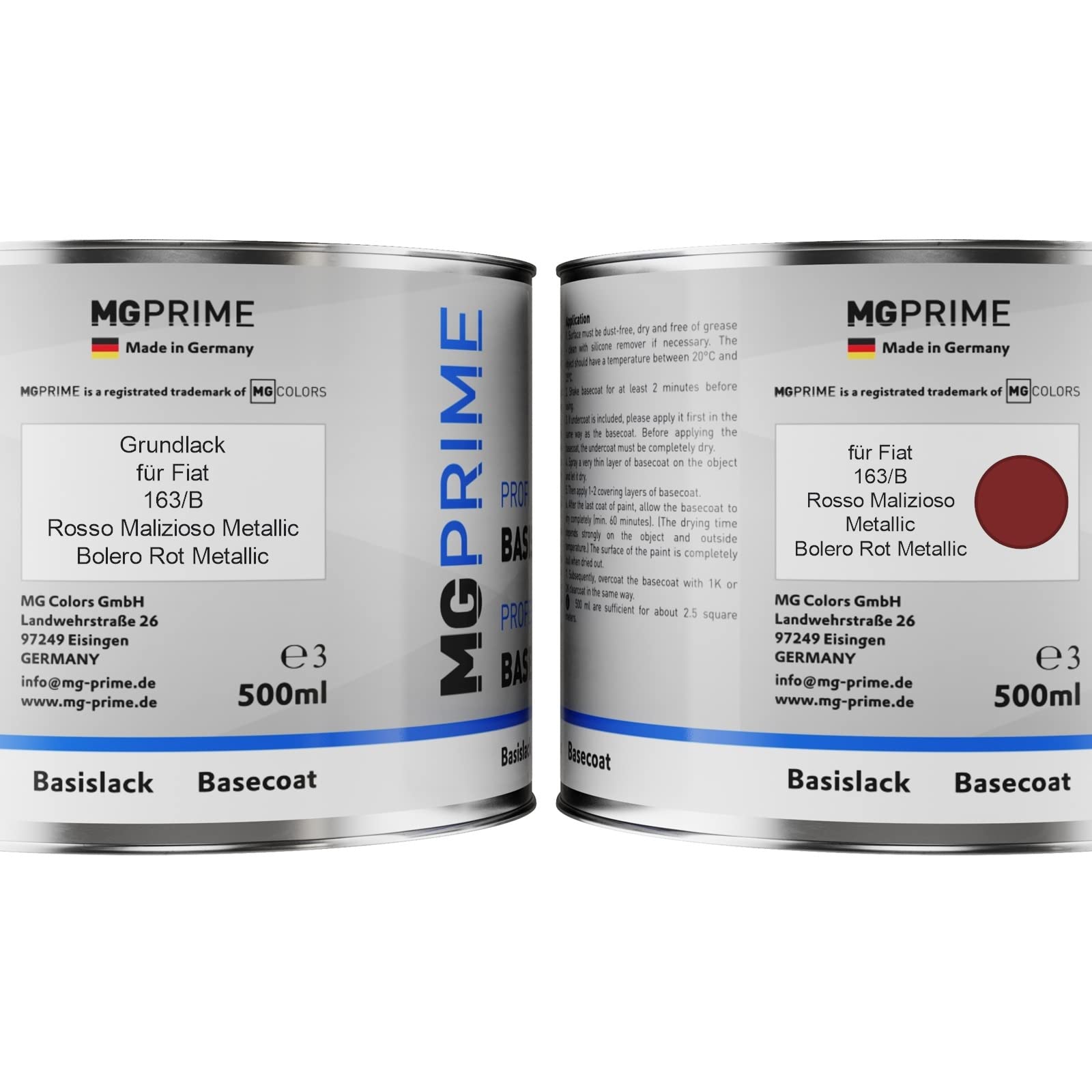 Vernice Spray Per Auto Fiat 163/B Rosso Malizioso Metallic - Kit Con Base E Trasparente, 400 Ml, Made In Germany