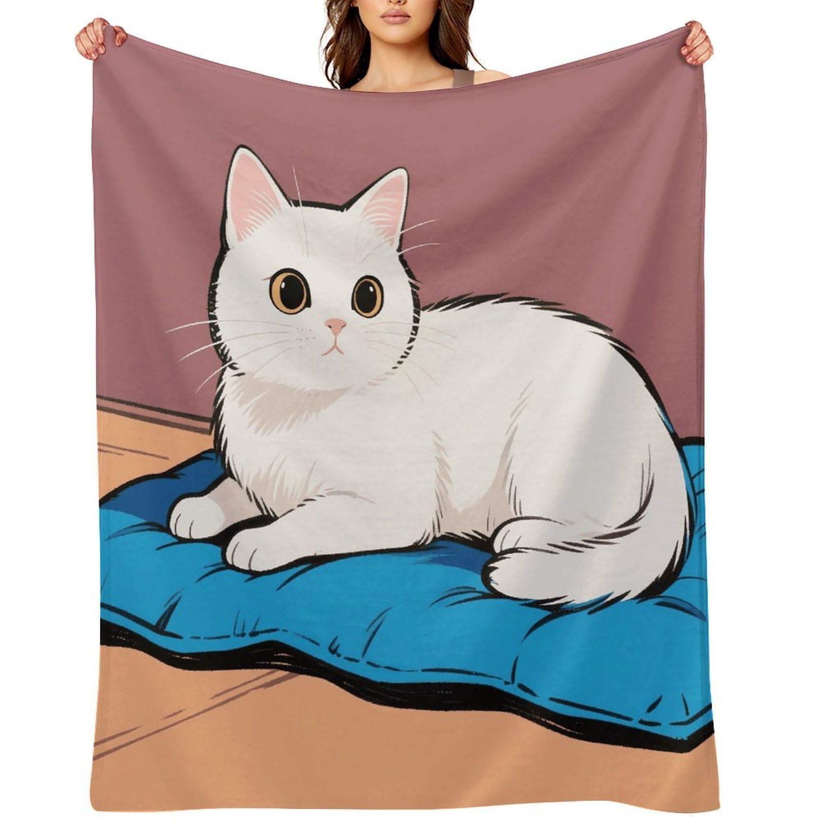White Cat Blankets Exquisite Luxury Flannel Throw Blanket Anti-Fading Thick Blanket for Sofa&Bed Blankets Ultra-Soft Bath Towels for Adult 50"x60"
