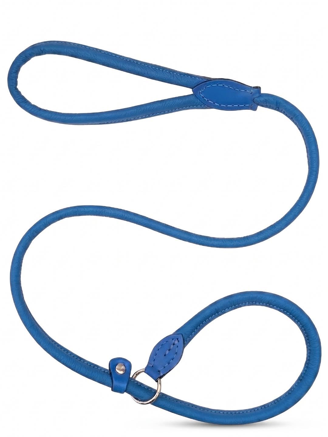 DOG SLIP LEAD REAL SOFT ROLLED LEATHER CHOKER TRAINING LEASH 120cm long - 47 inch (BLUE, Diameter 8mm/ 120cm long - 47 inch)