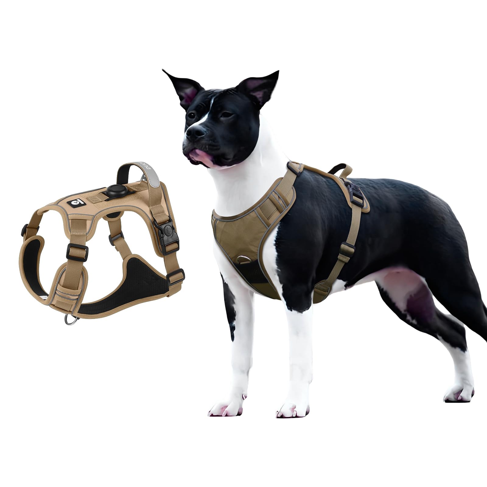 Dog Harness No Pull with Airtag Holder, Reflective Adjustable Vest with Handle for Large Dogs, Escape-Proof and No Choke, Ideal for Training, Walking