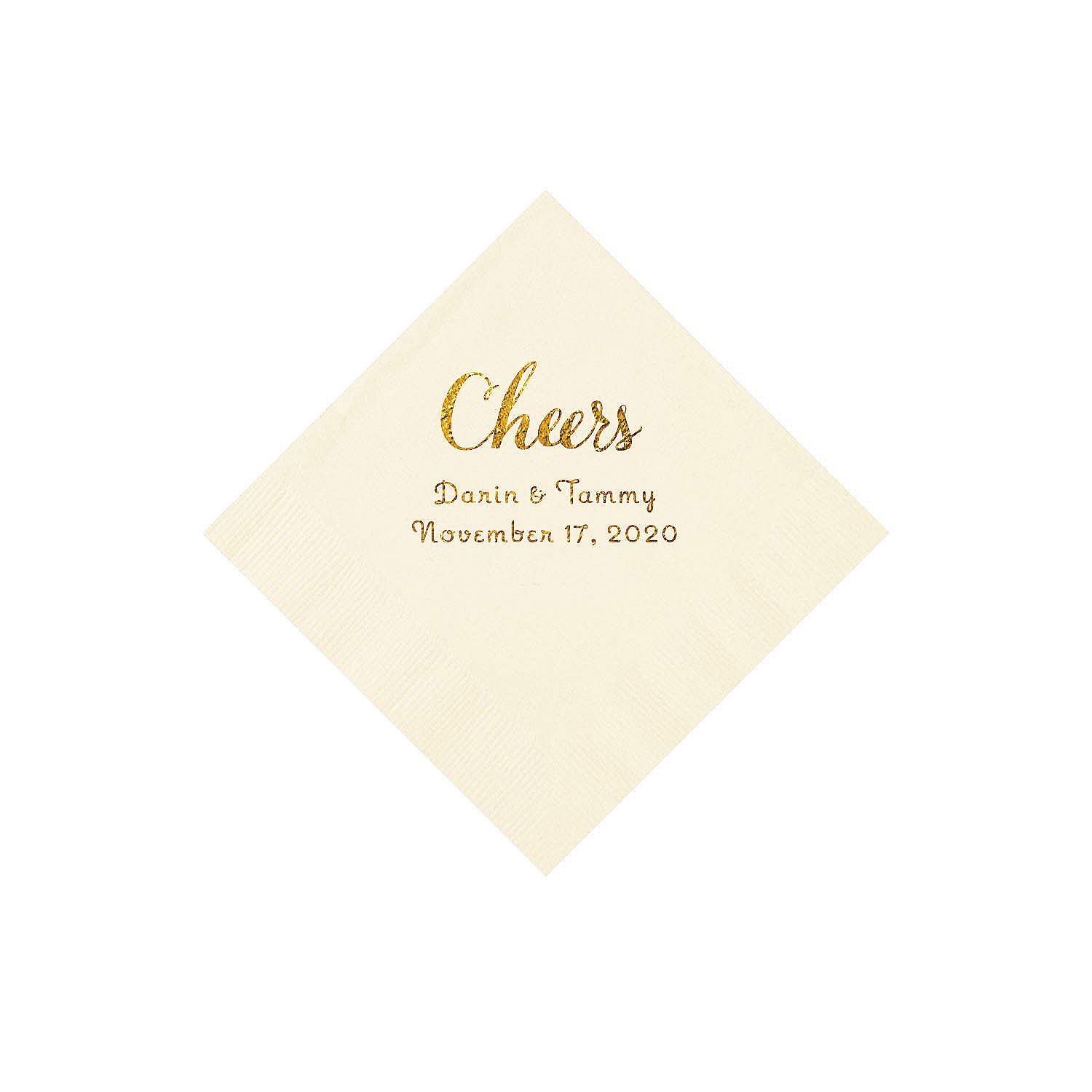 Ivory Cheers Personalized Napkins with Gold Foil - Beverage - Party Supplies - 50 Pieces
