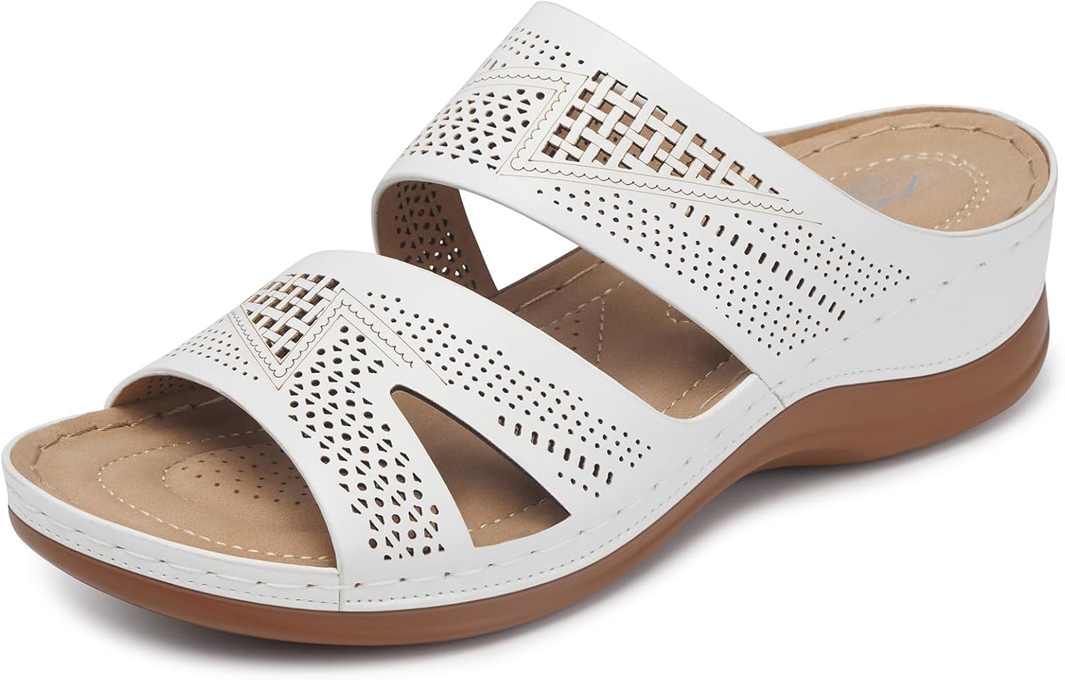 SHIBEVER Wedge Sandals for Women Dressy: Comfortable Summer Casual Walking Sandals - Slip On Open Toe Low Wedge Shoes White Size 7 - Image 6