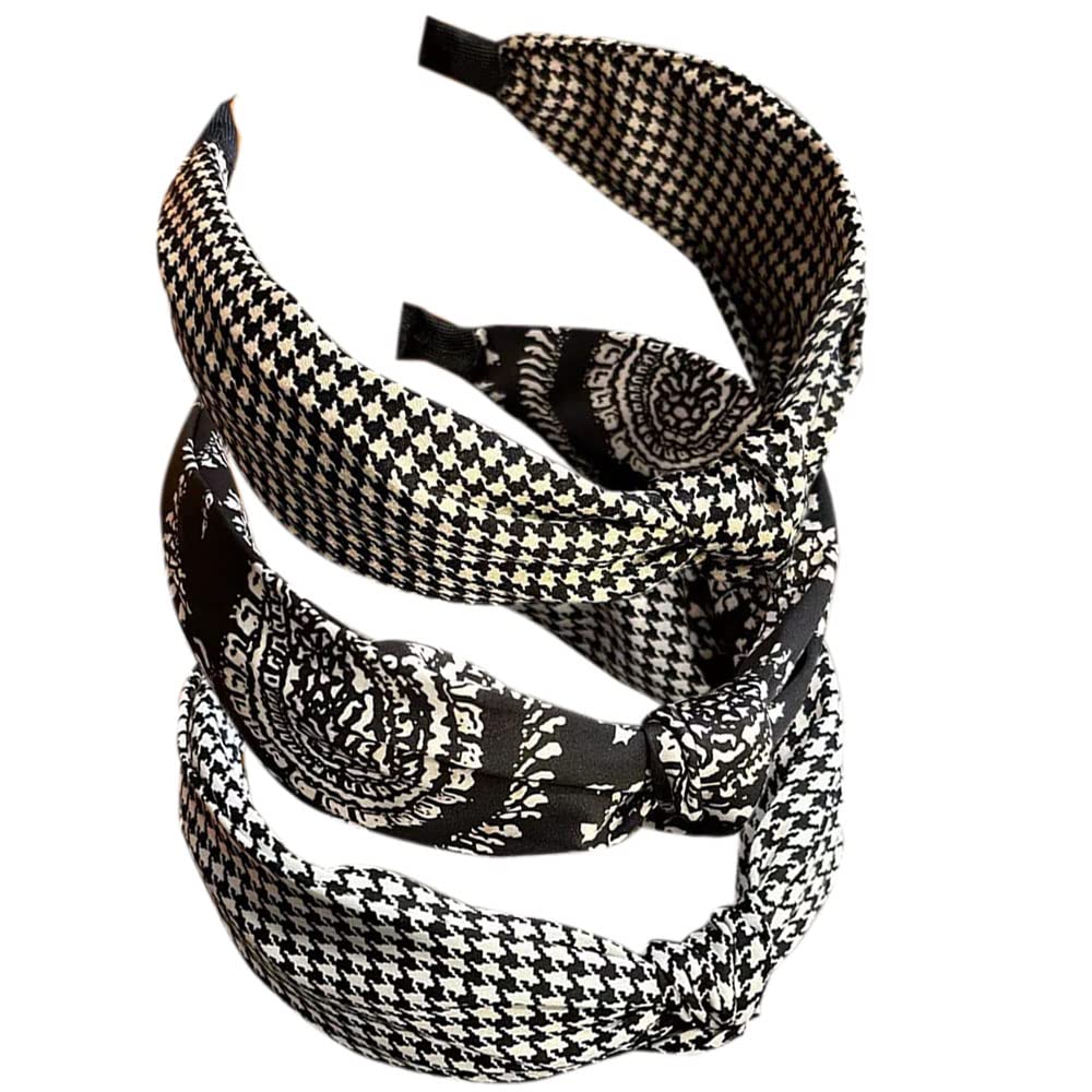 3Pcs Women Wide Headbands Non Slip Fabric Hairbands Elastic Twist Headband Wide Bow Knot Headwrap Alice Hair Bands for Women Uk (Plaid)