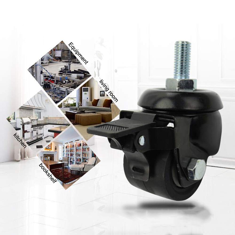 Ruote,Rotelle per piastre Rotelle per mobili da 2 pollici, Rotelle industriali per montaggio su stelo filettato, Rotelle per piastre, piastre fisse - Girevole a 360° - con freni - Asta filet