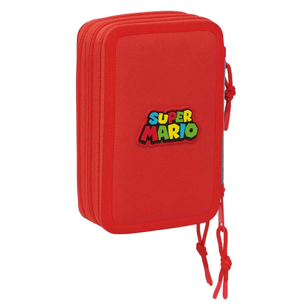 Safta Astuccio triplo Super Mario, 37 pezzi, astuccio scolastico con 3 scomparti e cerniere, include 16 matite colorate, dimensioni 12,5 x 5,5 x 19,5 cm, astuccio scolastico 3 scomparti