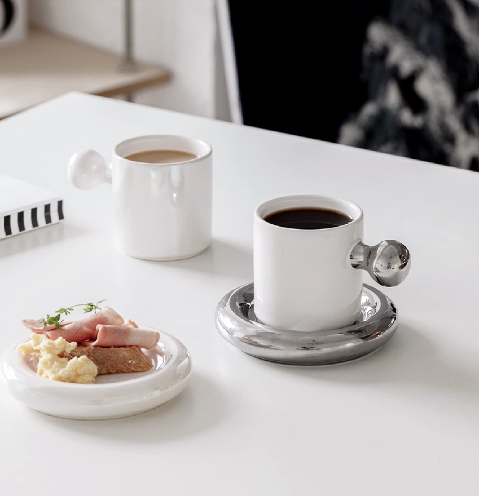 Tazza da caffè in ceramica Argento tuorlo con piattino Tazza da tè Tazza da caffè in ceramica Tazza Regalo per ufficio e casa