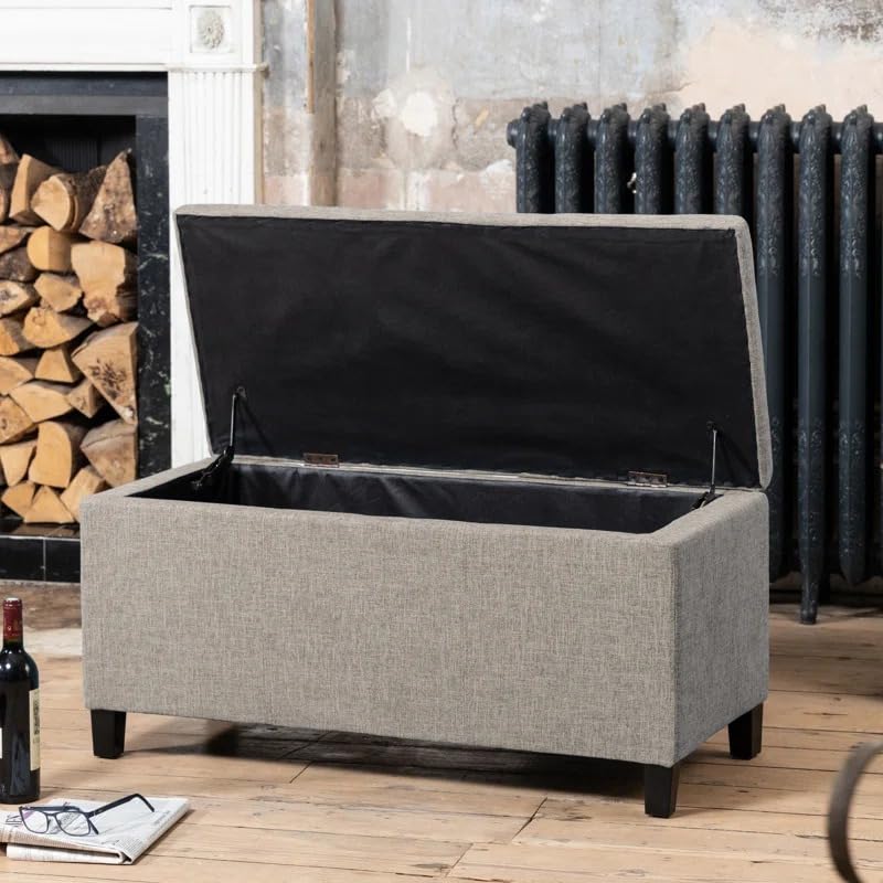 Image of LEGACY OF COMFORT Ahri Upholstered Storage Bench Flip Top Storage Bench Wooden Base Storage Ottoman Bench Storage Bedroom Bench with Storage (Dark Grey)