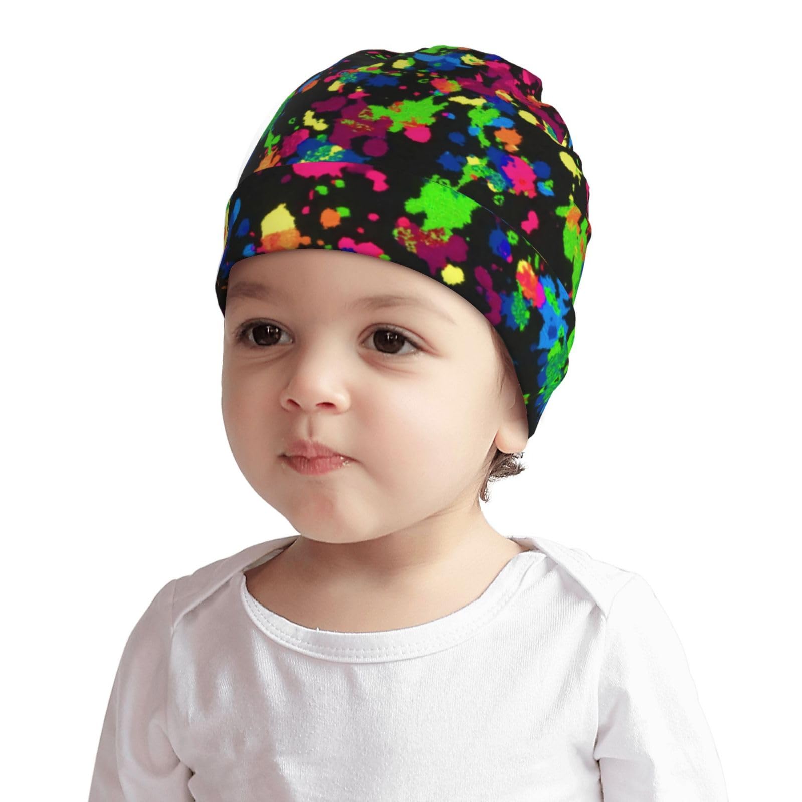 Rainbow of Neon Paint Splatters Kids Beanie Hats Warm Knit Beanie Cap Skull Caps Gifts Decor for Boys Girls