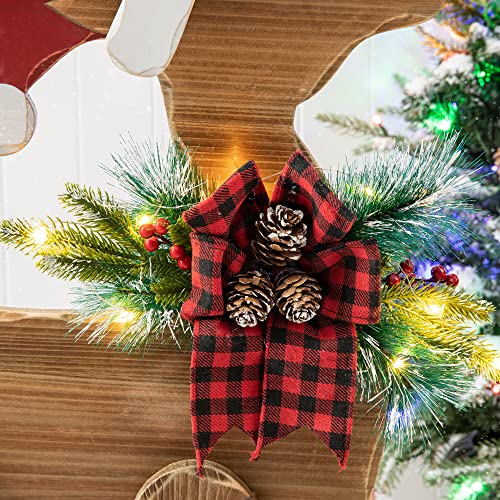 Image of Glitzhome 36 inch H Lighted Wooden Christmas Chunky Reindeer Porch Sign Standing Deer Porch Decor Rustic Merry Christmas Welcome Sign Holiday Party Outdoor Indoor Xmas Decorations