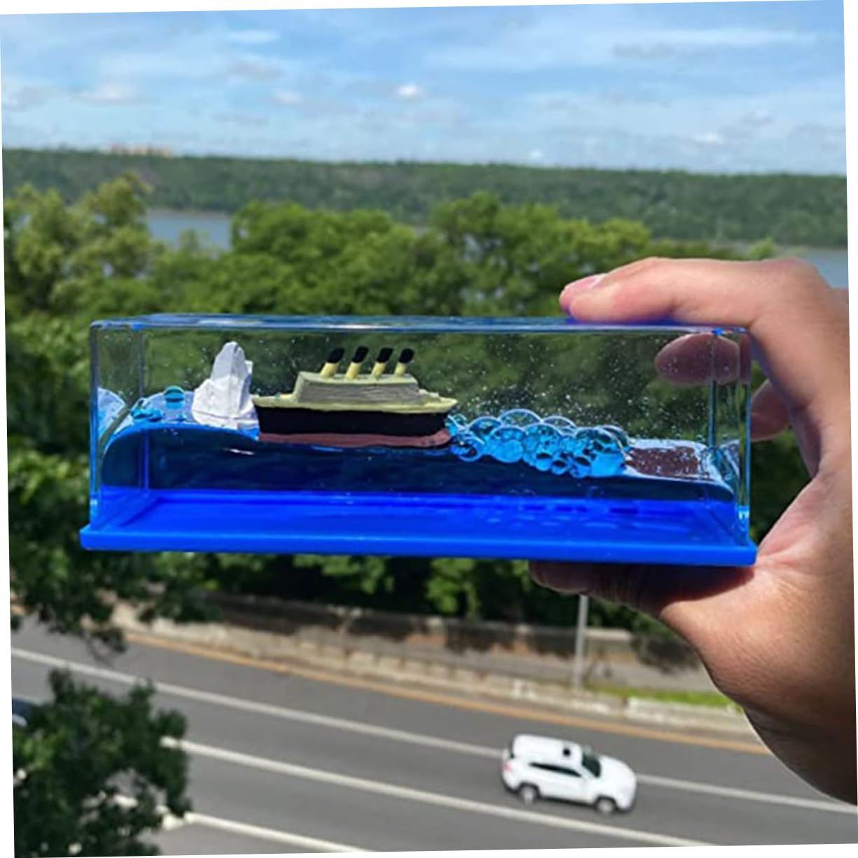 OUNONA Desktop Cruise Ship Decoration Fluid Drift Bottle Model Office Decor Unique Birthday Women Safe and Stylish Nautical Accent