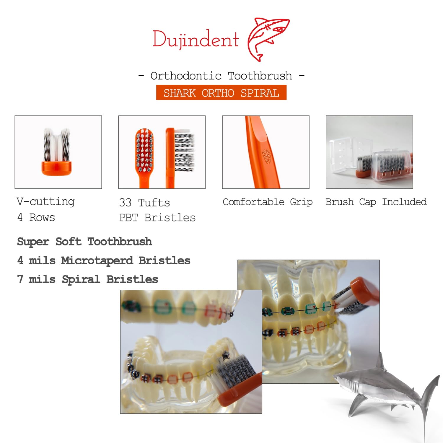 Cepillo de dientes de ortodoncia para aparatos ortopédicos [4 paquetes] [fabricado en Corea] Corte en V Dupont USA Bristles Braces cepillo de dientes para soportes y limpieza de cables