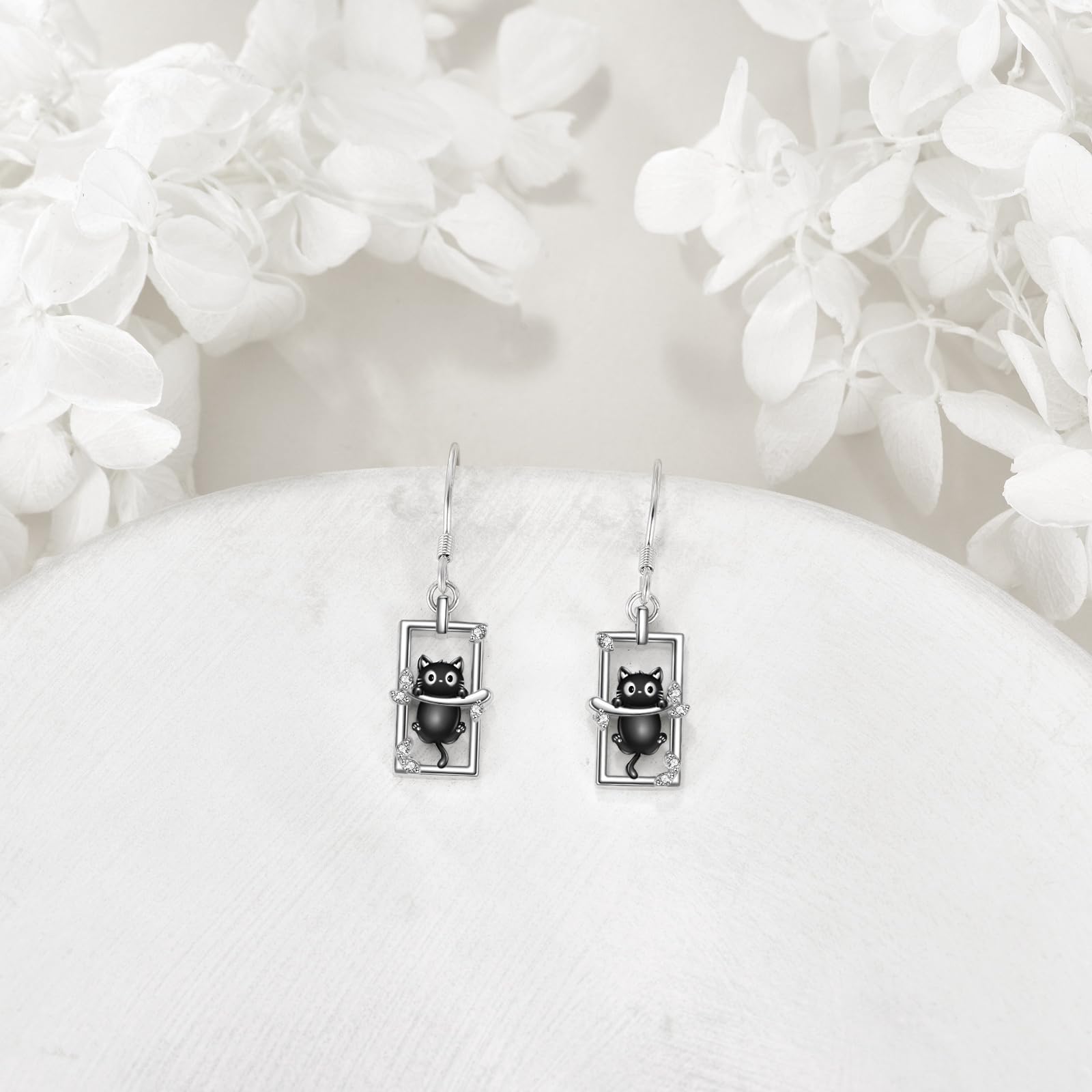 Pendientes colgantes de plata de ley 925 con diseño de gato negro, paz, pato, flamenco, circonita, sandía, gato, joyería de regalo para mujer