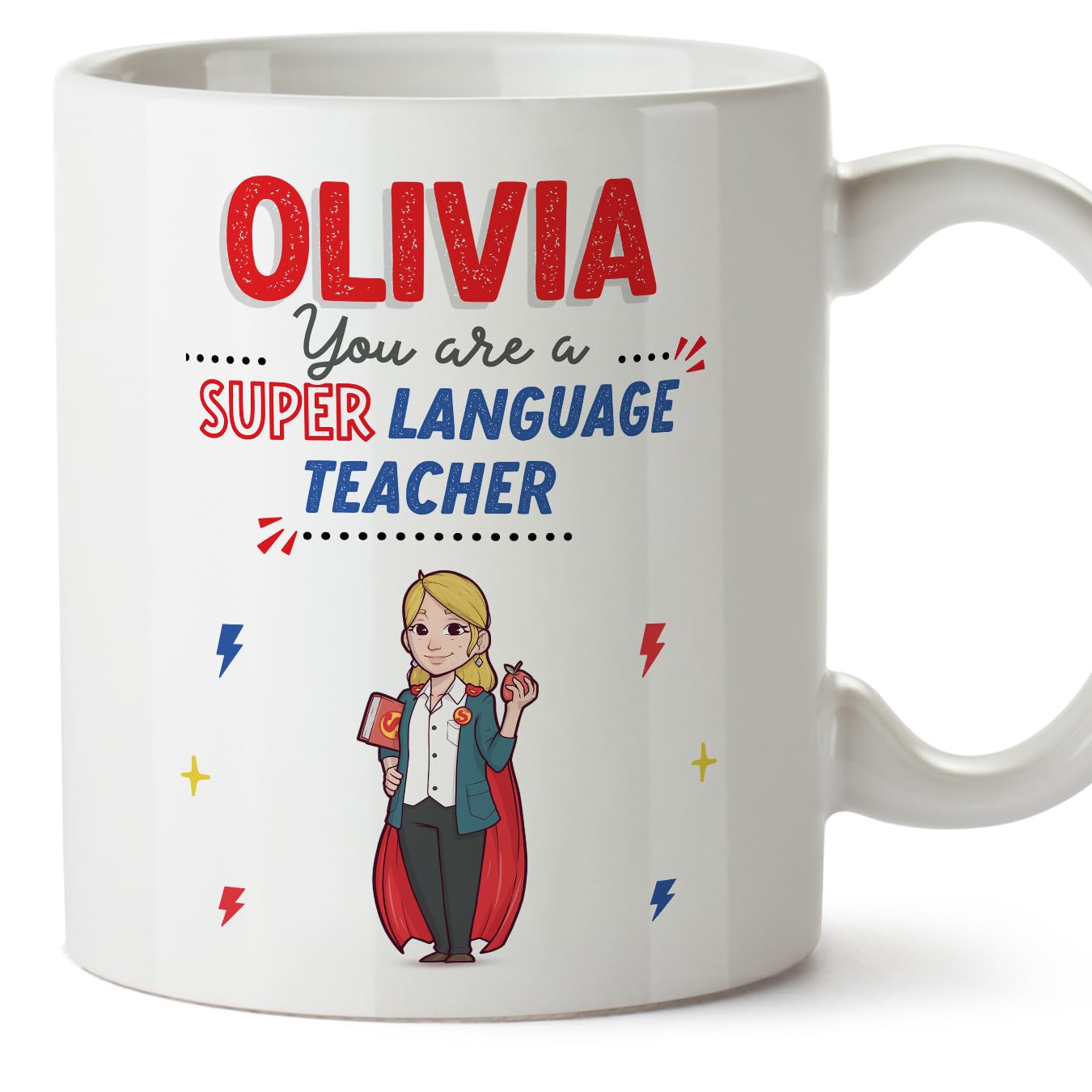 MUGFFINS Personalised Mug for Language Teacher Woman - in English - You are Super! - Funny Custom Gift for Colleagues - Ceramic 11oz Mug