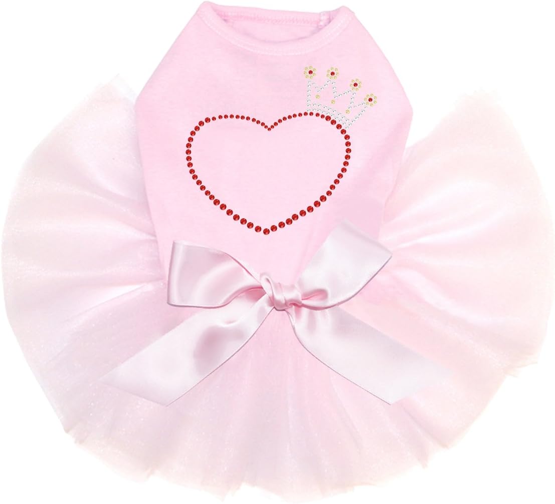 Heart with Crown - Bling Rhinestone Heart Valentine Dog Tutu Dress, 3XL Red