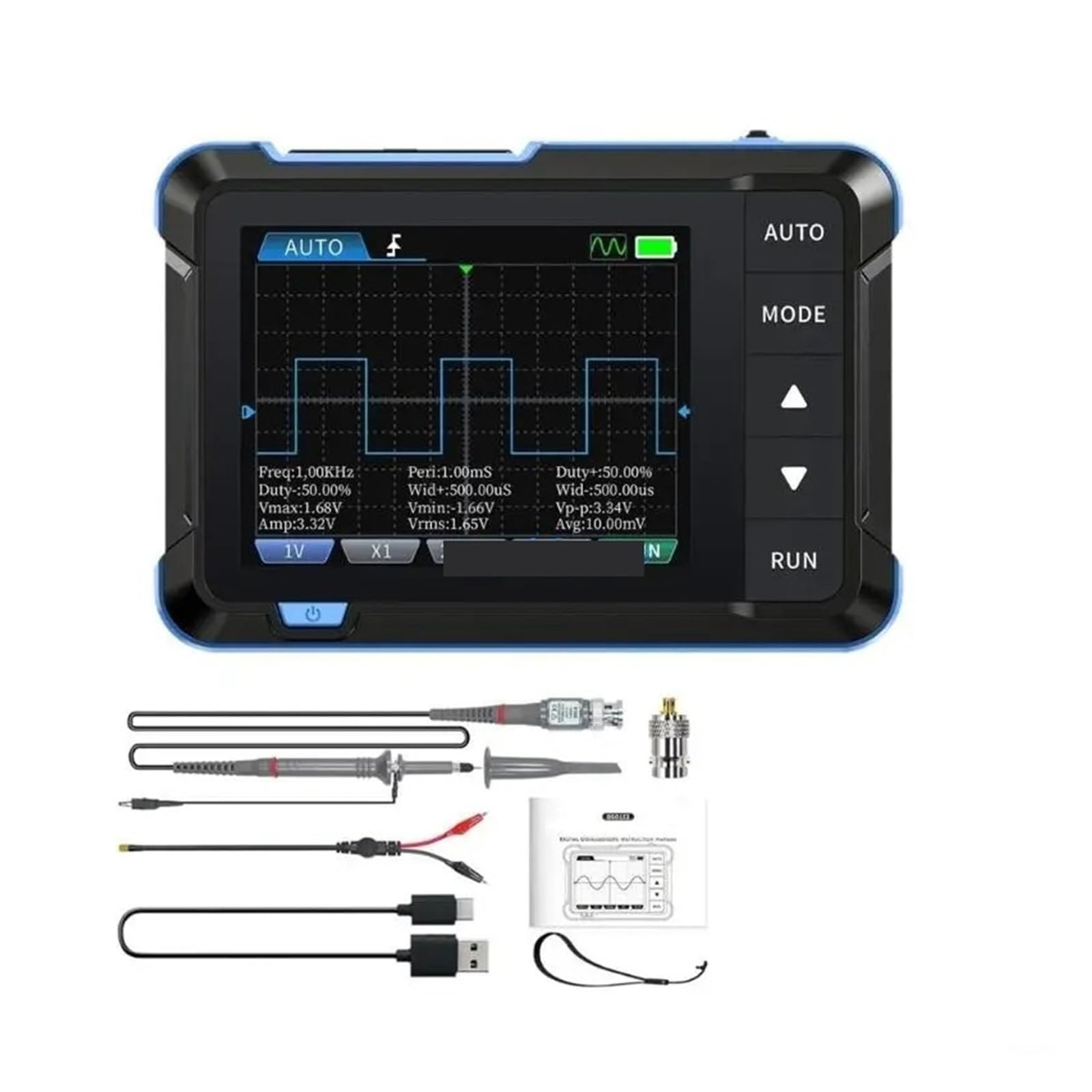 Oscilloscope numérique de poche avec batterie rechargeable 1000 mAh et générateur Type-C