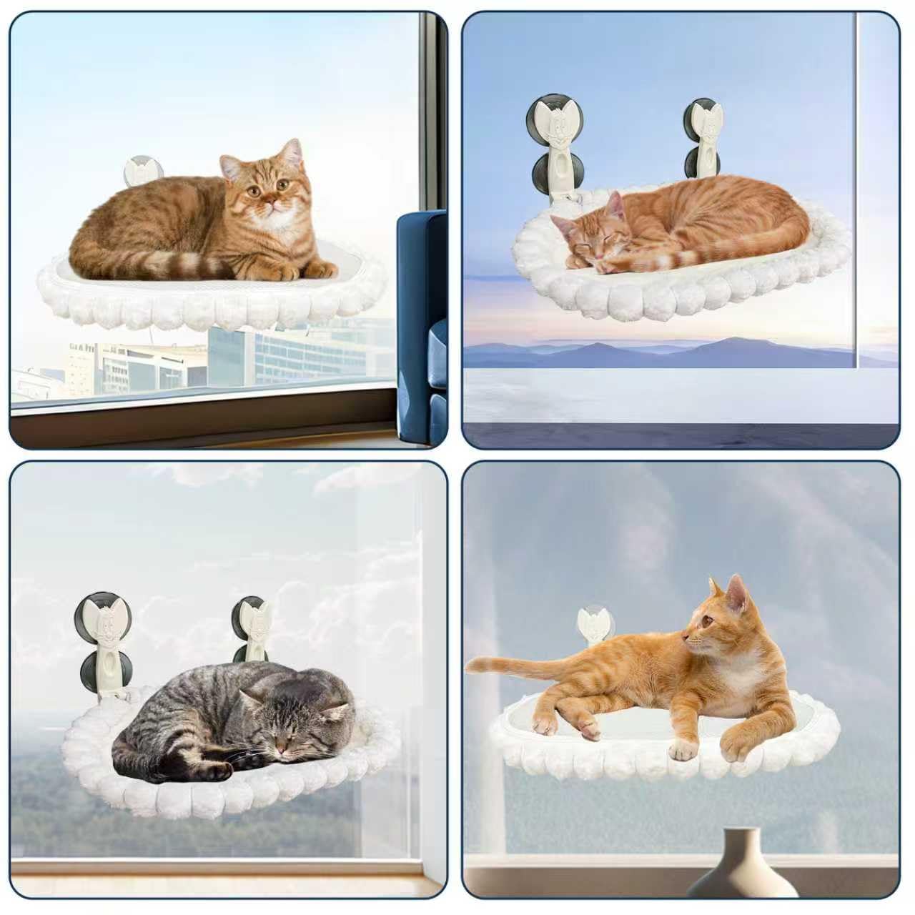 Hamac Chat Fenetre Pliable et Démontable, Luxe Lapin Doudou, Supporte jusqu'à 20kg, 53x37cm, Coussins Réversible pour Bain de Soleil et Repos, Cadre Métallique, Blanc