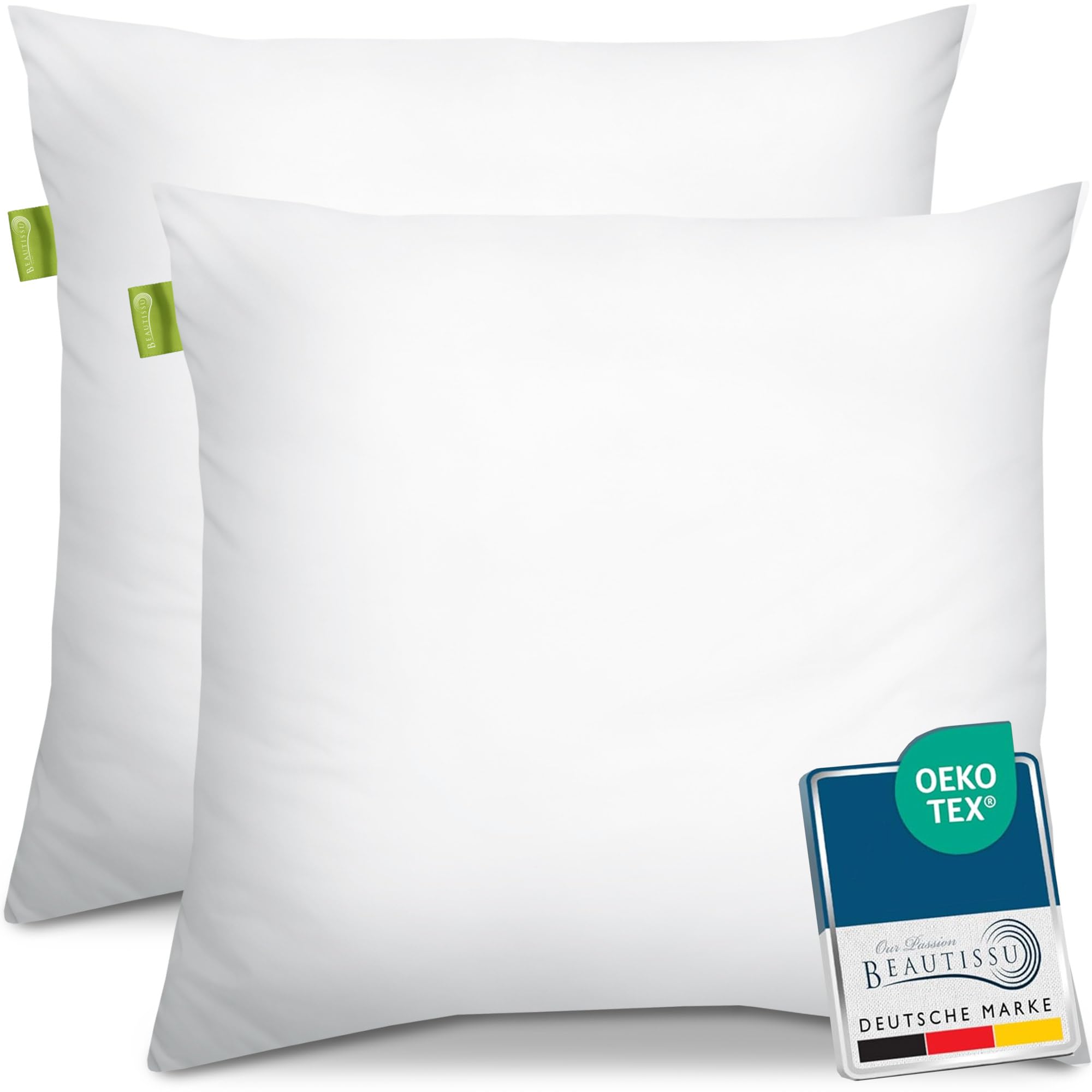 Beautissu 2er Kopfkissen Set 80x80 cm Mikrofaser Steppkissen 800g Füllung mit Innennaht - Waschbares Schlafkissen im Doppelpack - Allergiker geeignet & Oeko-TEX SIEGEL - BeautNuit UK