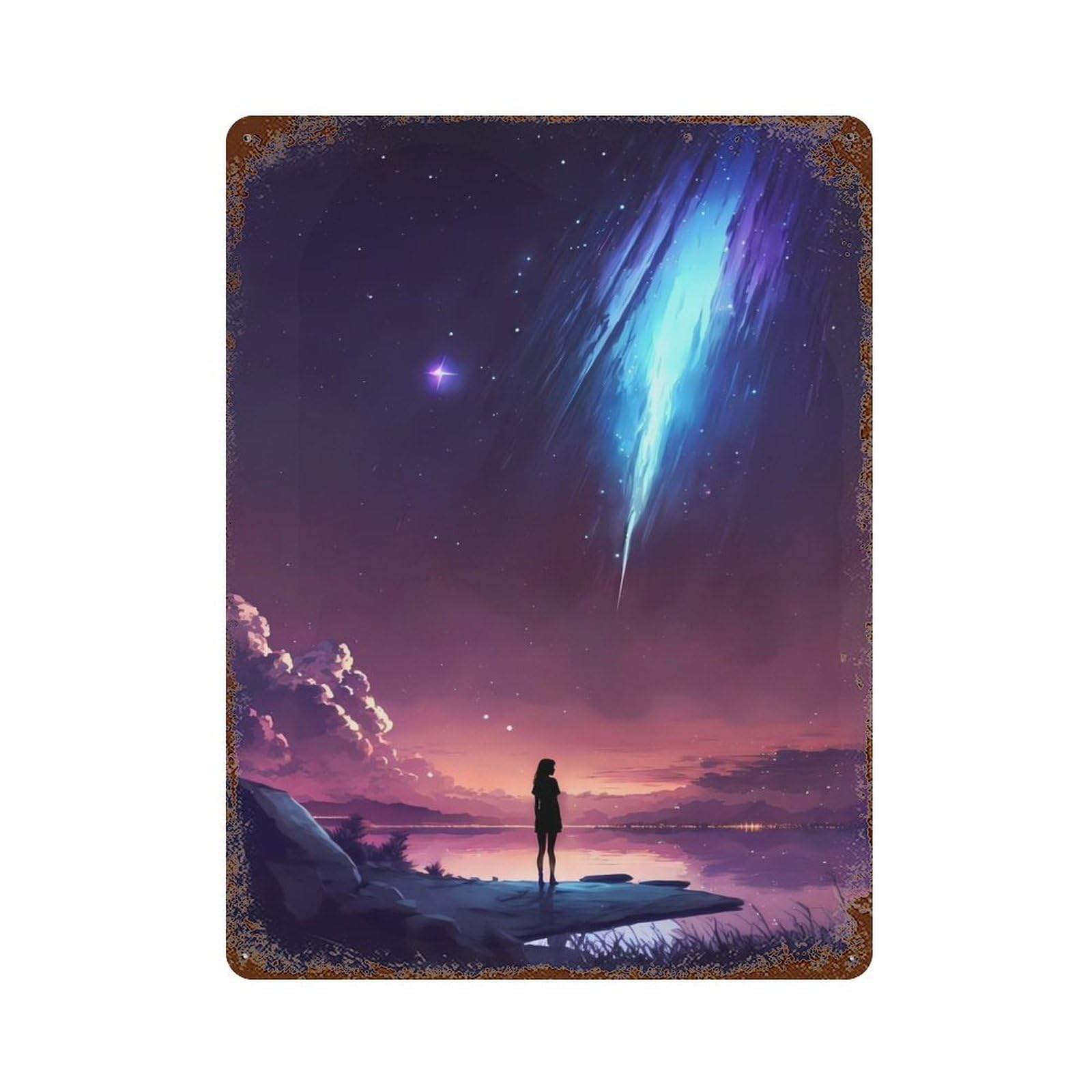 Galactic Sunset Gaze Decorative Tin Sign 15.7"x11.8", Rustic Home Decor for Garage, Pub Or Kitchen