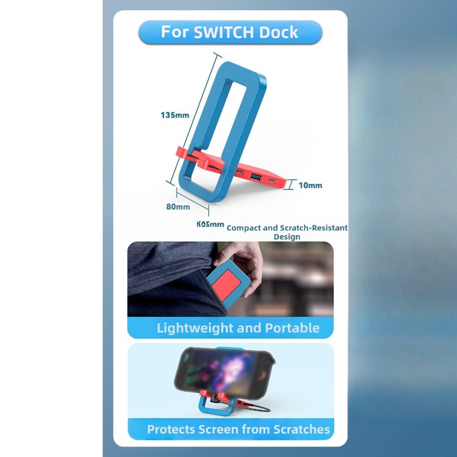 Dock di mirroring dello schermo HD 4K per Nintendo Switch 2, multifunzionale con uscita 4K e costruzione ABS, per design compatto e portatile per modelli rosso/blu