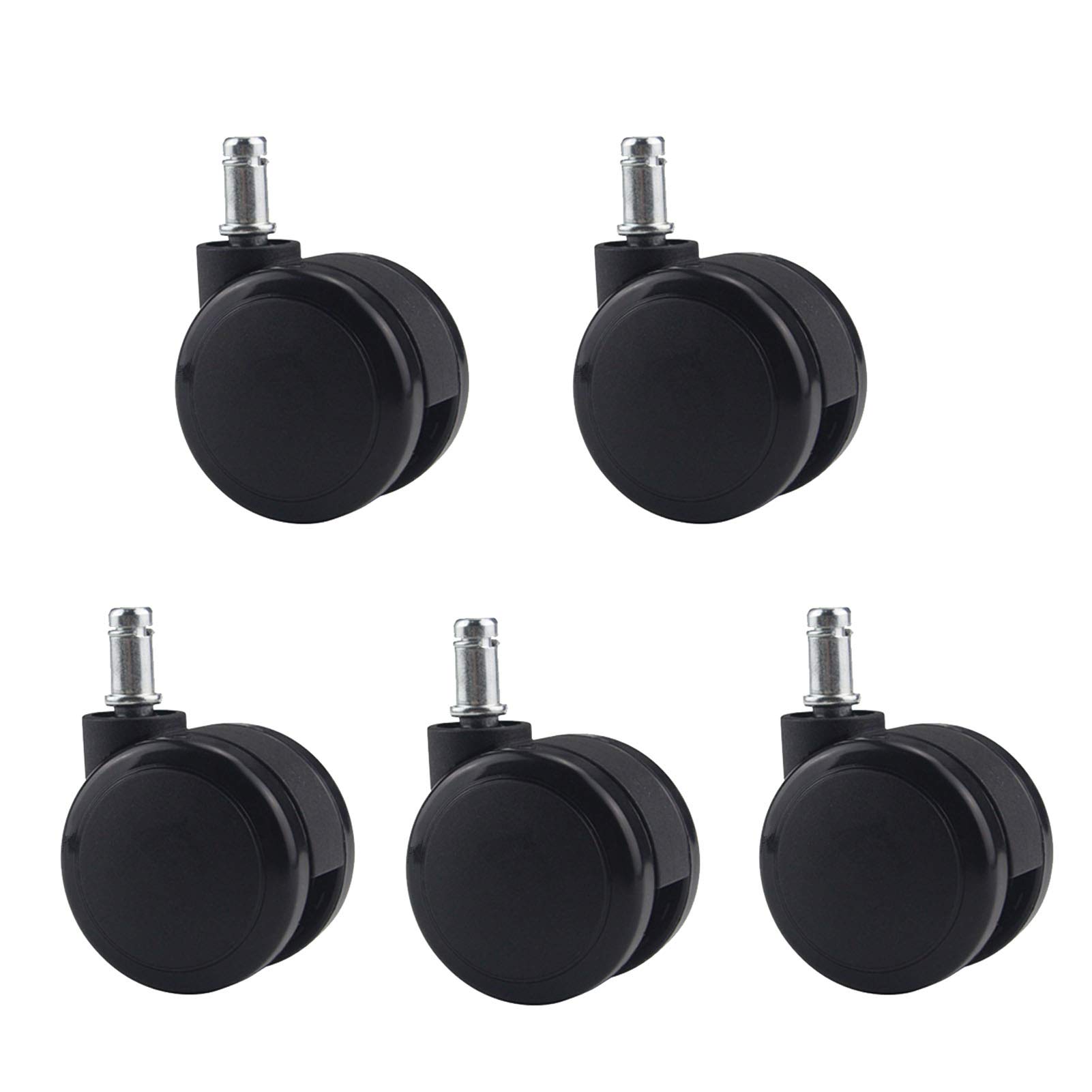 Lot de 5 roulettes de Chaise de Bureau de 2,5 Pouces en polyuréthane Robuste, roulettes de Rechange, roulettes Doubles pivotantes, Taille Universelle, Tige : 11 mm x 20 mm, pour parquet, Noir