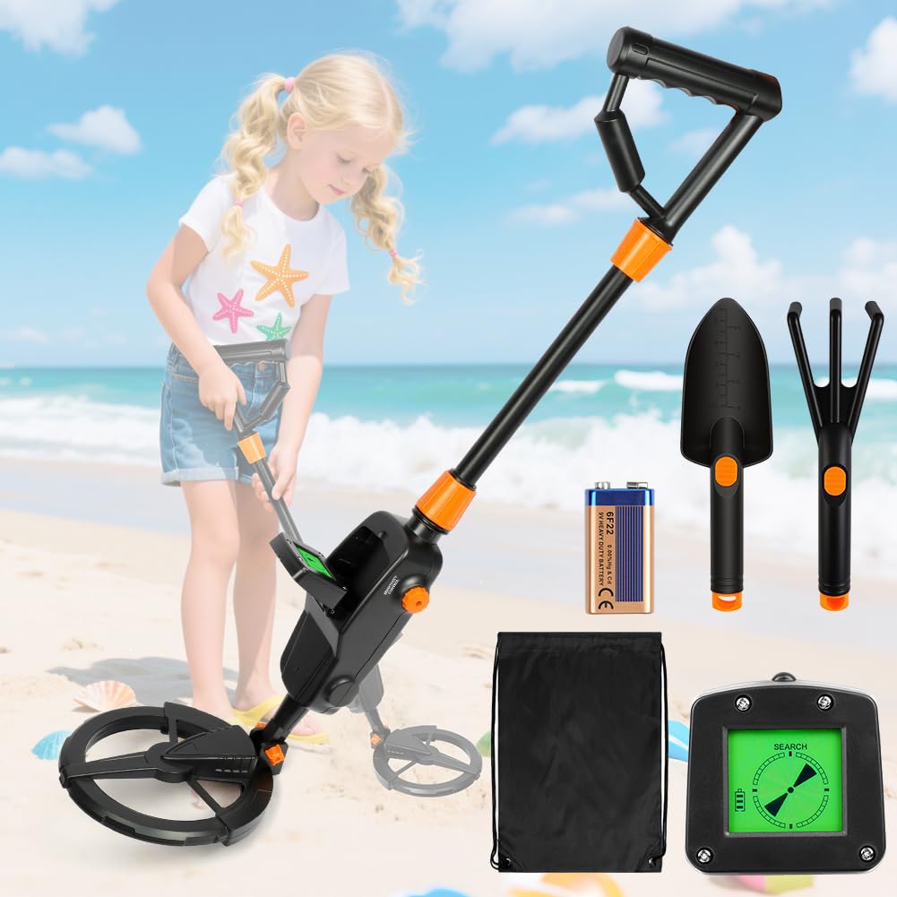 Flintronic Detector de Metales Niños, Detector de Metales con Pantalla LCD e Indicación de Sonido, Detect-or de Metal-es de Mano con Bobina de Búsqueda Impermeable, para Búsqueda de Metale, Negro