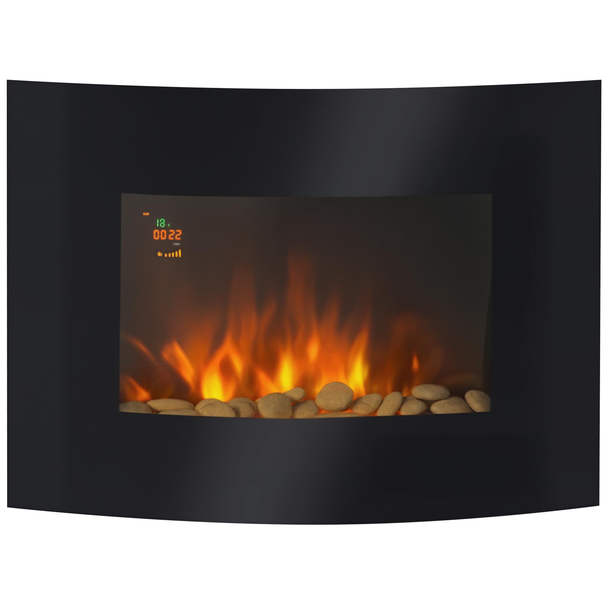 HOMCOM Cheminée électrique Murale éclairages latéraux LED Design Avant-gardiste Affichage LED avec télécommande et minuterie 900/1800 W luminosité réglable Noir