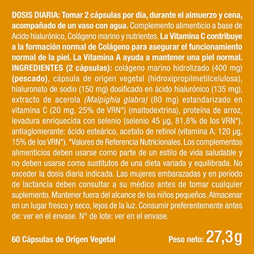 Miniatura 6 de Ácido Hialurónico - Con Colágeno Marino - 100 Puro - Rico En Vitaminas A Y C - Antiarrugas, Hidratación Piel - Huesos Y Articulaciones - Actúa En Profundidad - 60 Cápsulas Veganas - Nutrimea