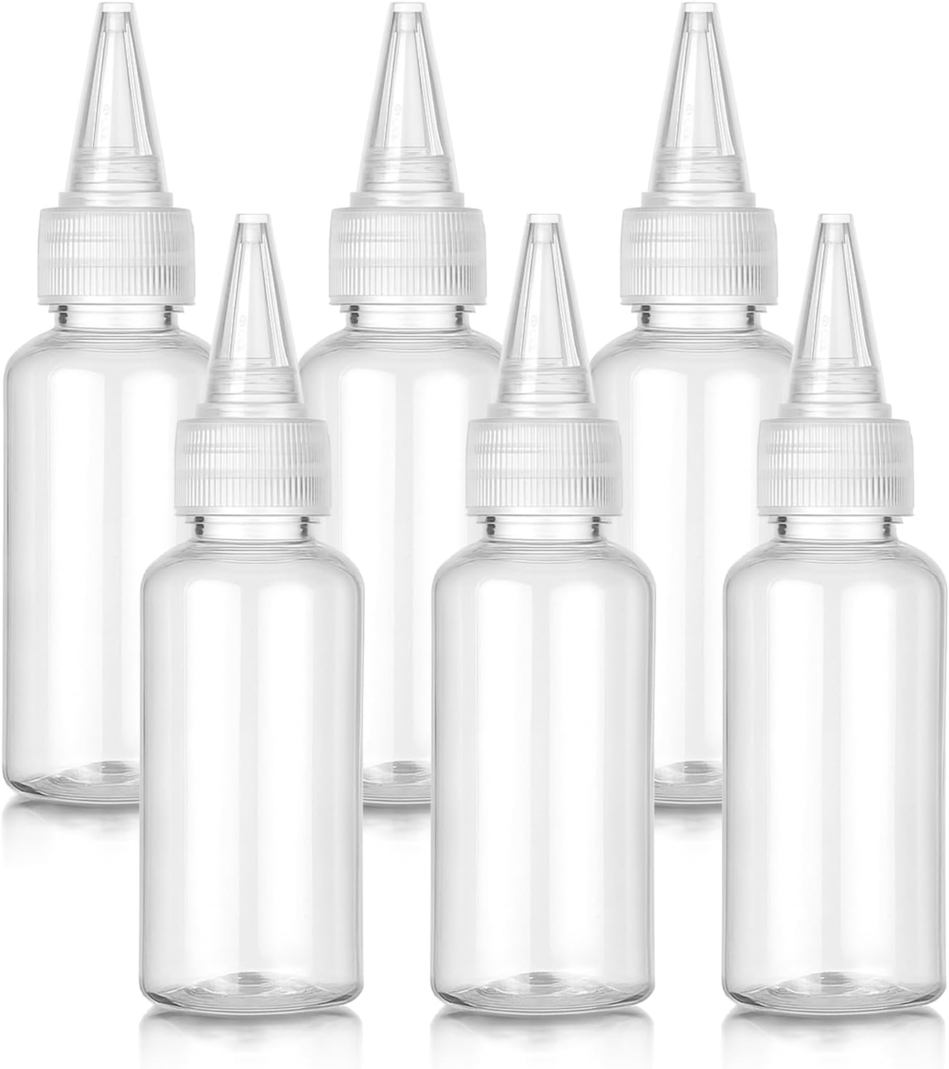 6 PCS Small Clear Squeeze Bottles with Tip Cap, 50ml Plastic Travel Pointed Squeeze Bottle Refillable Squeezes Empty Bottles with Twist Top Cap for Storing Liquids Sauces Glue Lotion Art Craft