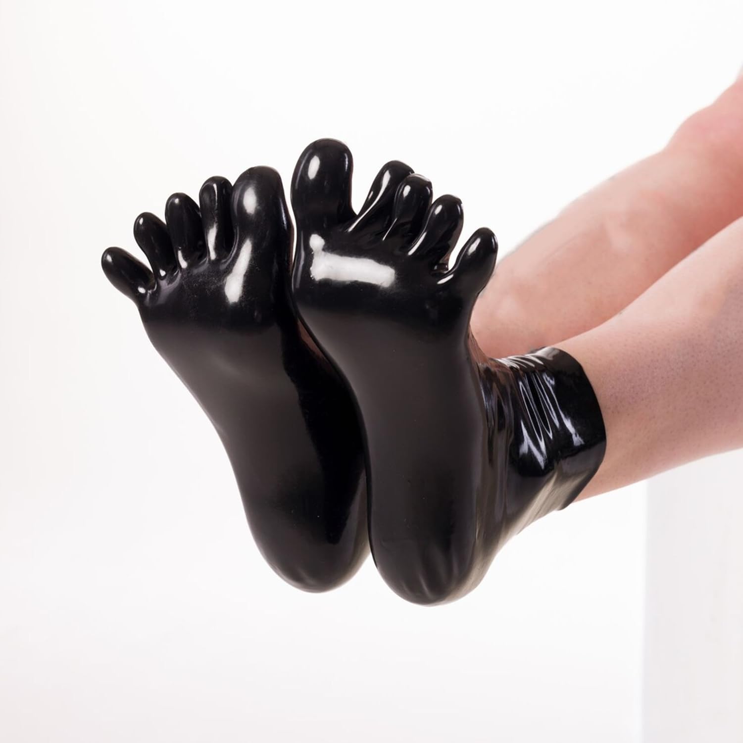 ABWL Fashion Latex Socks with Toes,Natural Rubber Short Socks,Latex Stockings Cosplay Costumes Party Clubwear: Black Large