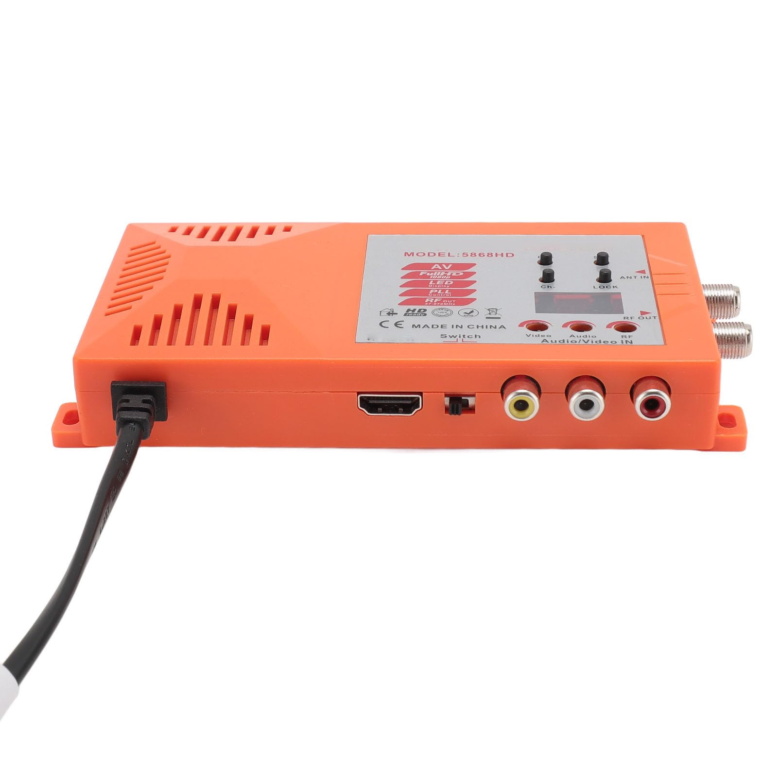 Modulador RF HDMI, Interfaz Multimedia HD Modulador AV a RF PAL NTSC HD 1080P Modulador RF Coaxial con Puerto de Antena Interruptor de Canal 100-240V (Enchufe Europeo de 110