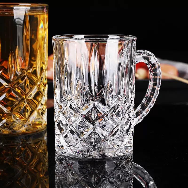Image of Melbify Beer Mug | 400 ml | Set of 4 | Elegant Cut & Textured Handle Design | Mug with Handle | Classic Beer Glasses | Premium | Heavy | Perfect for Beer, Cider,Cocktails,Mocktails | Gift Set