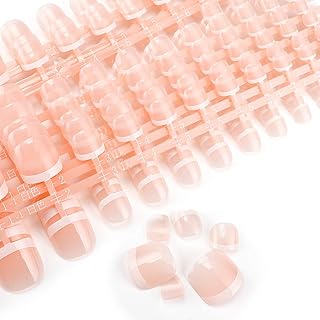 LIARTY 280pcs French Tip Toenails, Short Square False Toe nails Glossy, Press on Toe Nails 14 Different Size Full Cover, Nail Tips for Women Girls Foot Pedicure