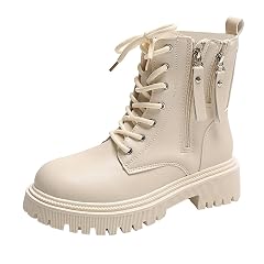 Ankle Lace Up Short Combat Boots 2025 Side Zipper Classic Round Toe Chunky Heel Boots Fall Winter Non-Slip