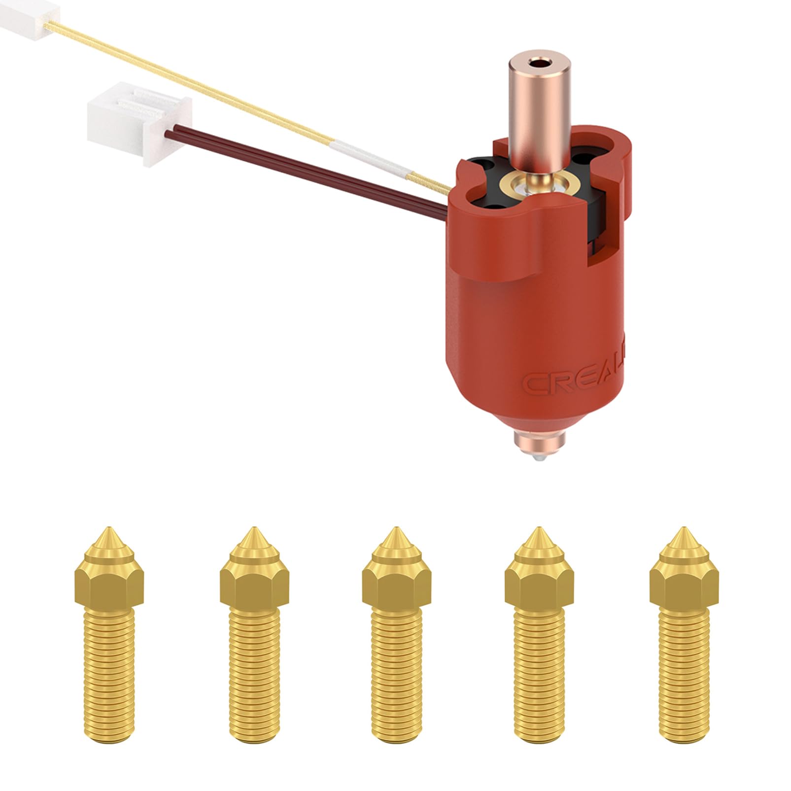 Creality K1 Ceramic Heating Block Kit, 3D Printer 300℃ High Temperature Titanium Alloy Throat Tube Hotend Heat Block Kit with 5PCS 0.4mm Nozzles for K1, K1 Max