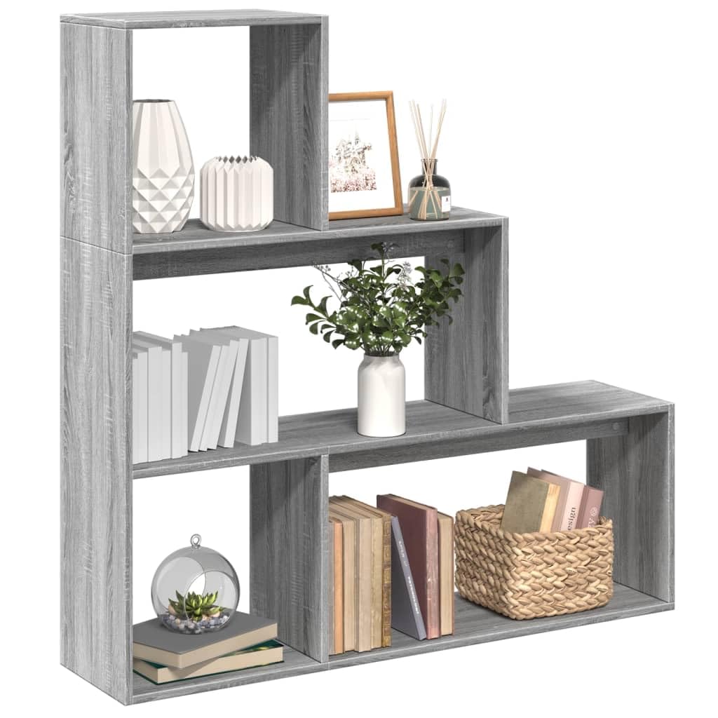 Bücherregal Raumteiler 3 Stufen Grau 123x29x123 cm | Holzwerkstoff, Feuchtes Tuch Reinigung, Vielseitig Einsetzbar, Flexible Aufstellung