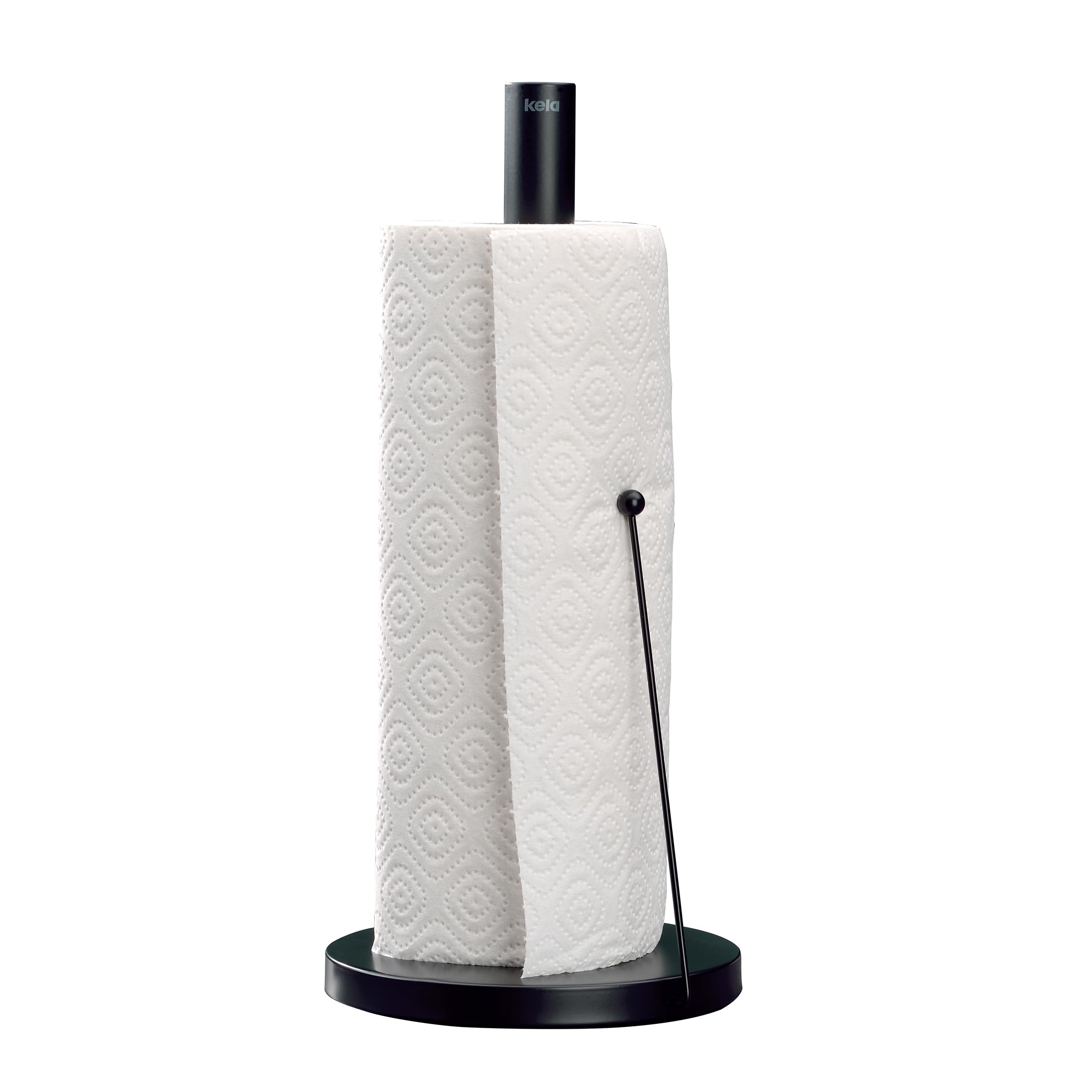 kela kitchen roll holder black matt, also for thick rolls, upright paper roll holder 33.5 cm high, ROLLO, metal