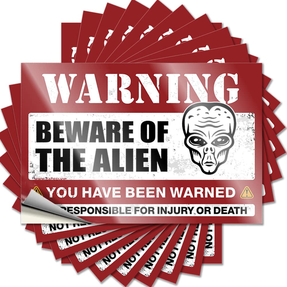 Car Stickers Funny Beware of Alien Funny Sticker 10 Pcs Bar Signs for Man Cave Man Cave Decor and Accessor(12X18CM)